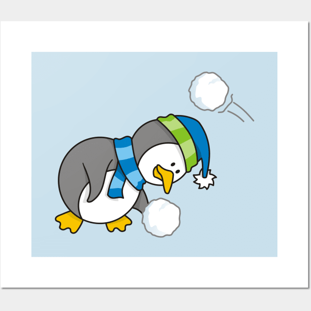 Little Penguin Getting a Snow Ball Wall Art by sifis